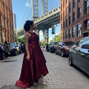 Wine Color Silk Prom Dress